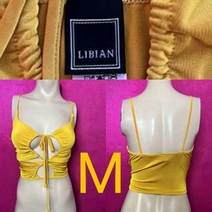 🆕Mustard Yellow Gold Sexy Lace Up Cami Crop Top~Size M